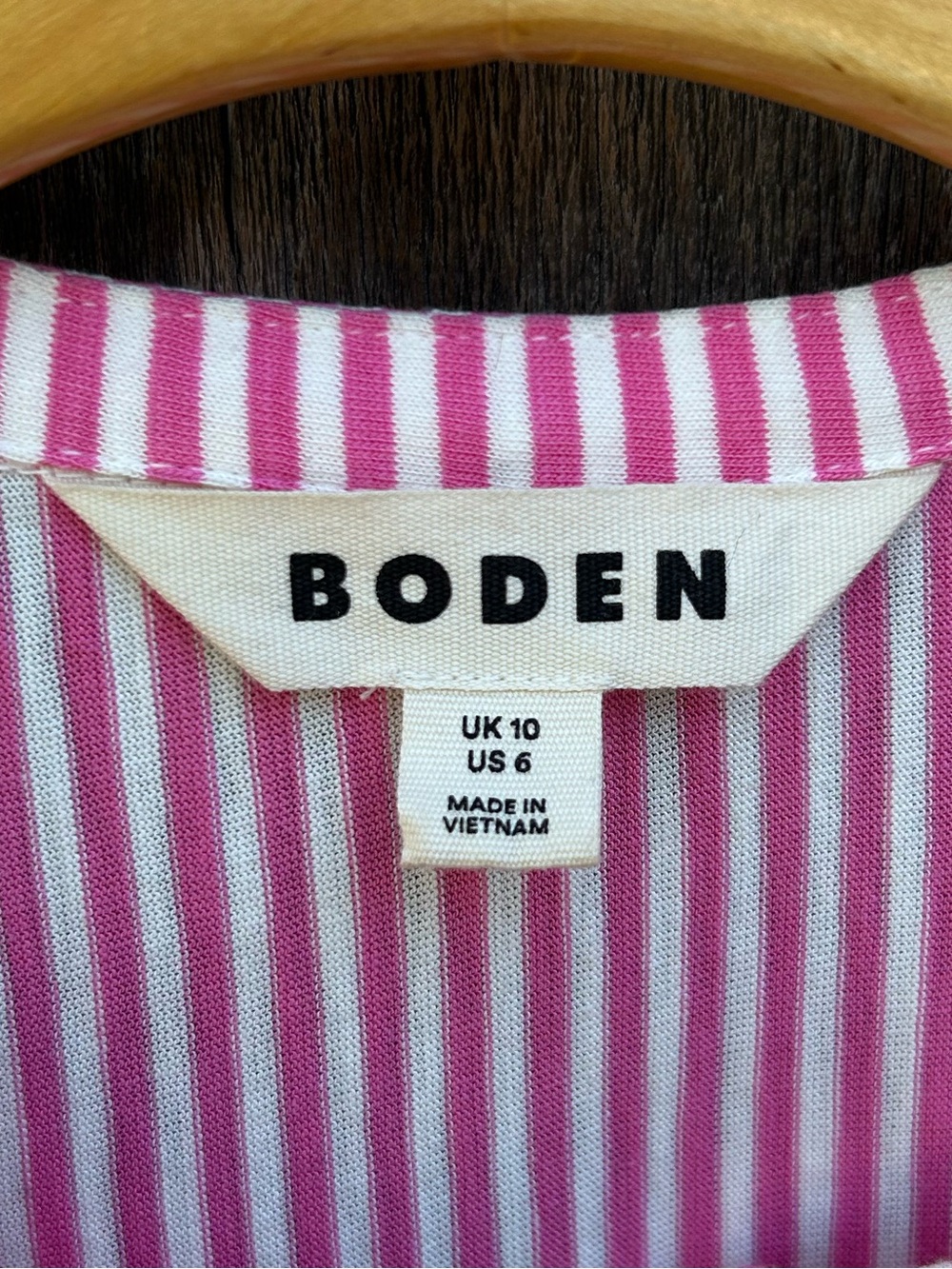 Boden Mya Short Sleeve Smocked Shirt Cotton Tencel Pink Punch Ivory Stripe 6 - Picture 6 of 16